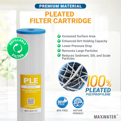 20 x 4.5 Whole House 1 Stage PP Pleated Sediment Filter System w