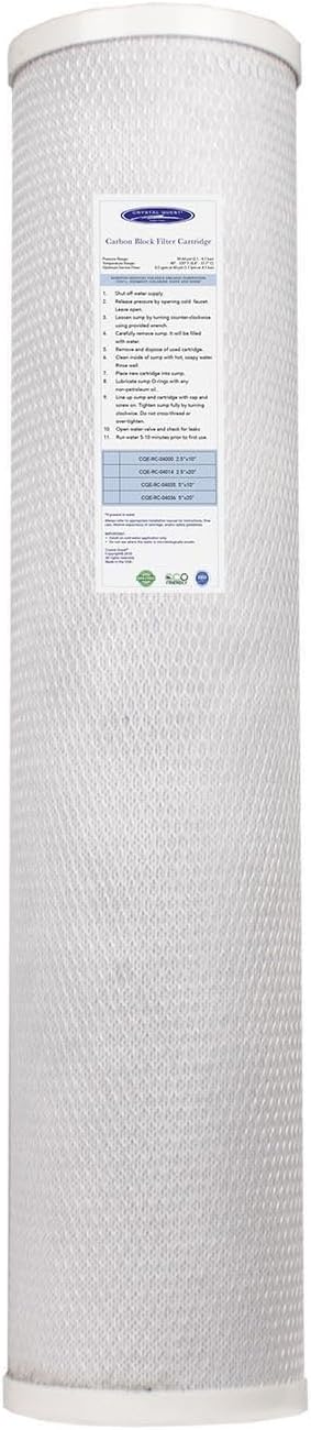 Crystal Quest 5-Micron Carbon Block Filter Cartridge - 4-5/8” x 20” - Coconut-Based Activated Carbon - Reduces Sediment and VOC’s - Sustainable Filtration