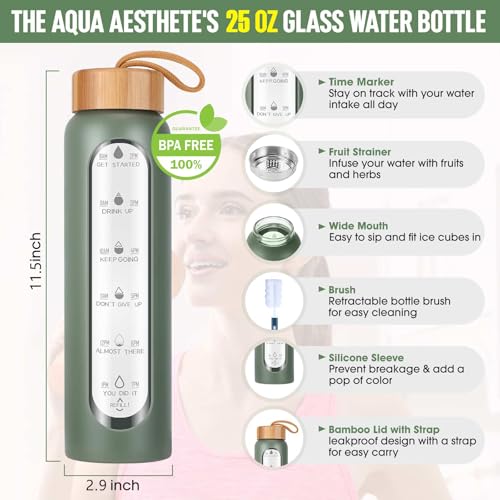 Glass Water Bottles 25 Oz with Silicone Sleeve