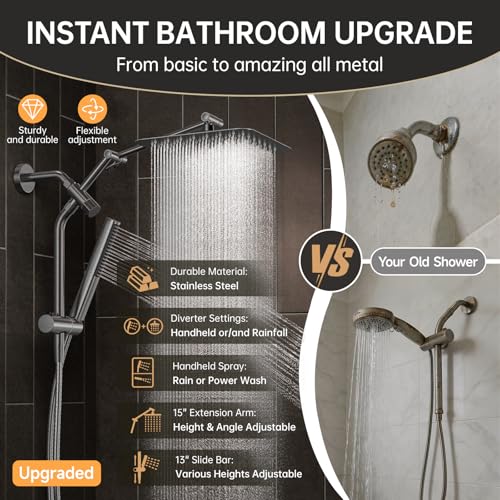 All Metal 10" Luxurious Gray Rain Shower Heads with Handheld Spray