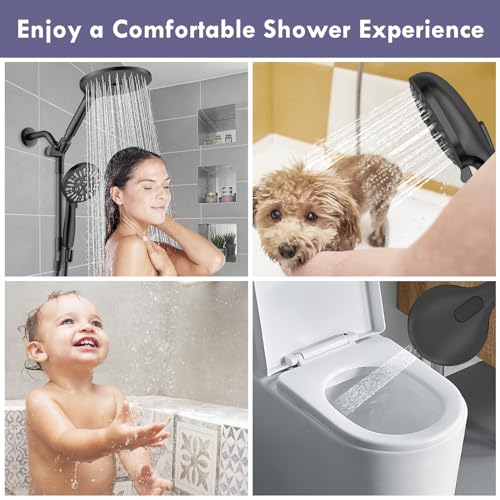 Matte Black Dual Shower Heads with 9 Modes Handheld Spray Combo