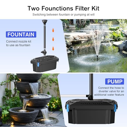 Pond Filter Fountain Kits 660GPH for Ponds Up to 2000 Gallons