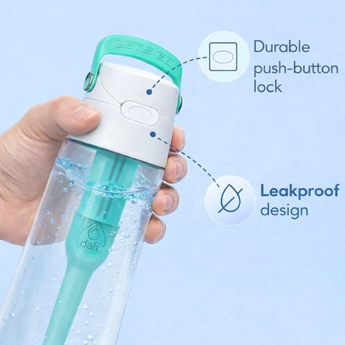 Dafi Filtered Water Bottle with Straw 17 oz - Sports Water Bottle Reusable with Carbon Filter for Gym, Travel, Daily Use - Leakproof, BPA-Free with Hypoallergenic Mouthpiece & Carrying Handle - Blue