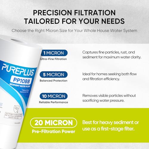 20 Micron 10" x 4.5" Whole House Sediment Home Water Filter Replacement Cartridge for Culligan RFC (2 Count)