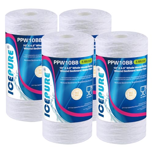 5 Micron 10”*4.5'' Whole House Sediment String Wound Water Filter Replacement filter for 84637 (4 Count)