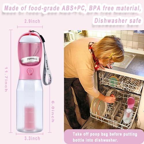 Dog Water Bottle with Food Container & Poop Bag Holder & Filter
