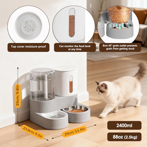 2 in 1 Automatic Gravity Cat Dog Feeder and Water Dispenser with 304 Stainless Steel Bowls