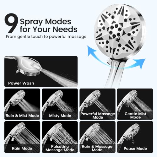 Filtered Shower Head With Handheld High Pressure 9 Spray Modes