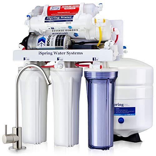 RCC7P-AK, 6-Stage Reverse Osmosis System Under Sink Alkaline Water Filter and Pump, RO Drinking Water Filtration System, Patented Top-Mounted Faucet Design for Easy Installation