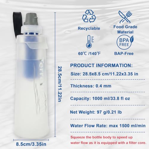 Collapsible Water Filter Bottle with Carabiner
