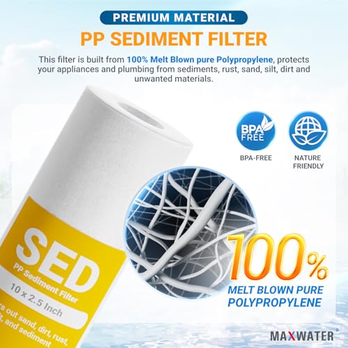 5 Micron 10 x 2.5 Whole House Sediment Home Water Filter Cartridge Replacement for RO system Compatible with Well Water Filters