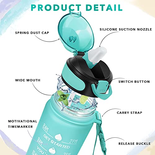32 oz Drinking Water Bottle with Times to Drink and Straw