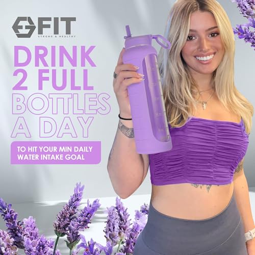 32oz Glass Water Bottle with Straw Lid & Time Marker