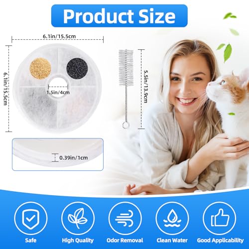 6+2 Pack Cat Water Fountain Replacement Filters for Catit 3L Flower Fountain (6 Count)