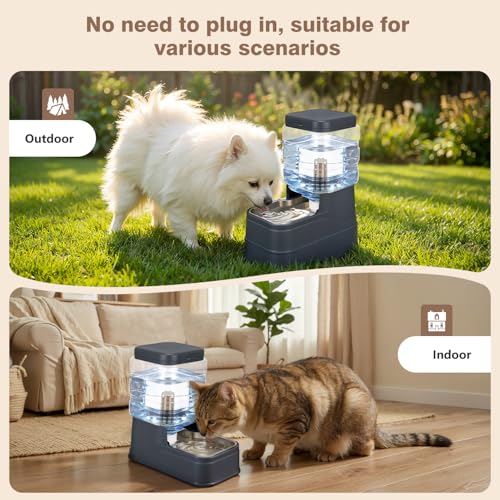 1.1 Gallon Pet Automatic Dog Water Dispenser Cat Gravity Waterer Feeder with Stainless Steel Bowl 8L Large Capacity Puppy Feeding Raised Bowls with Filter