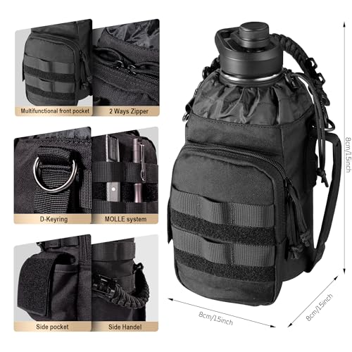 64oz Tactical Insulated Water Bottle with 3 Lids & MOLLE Pouch