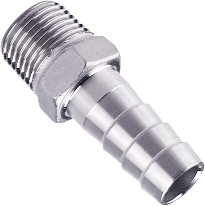 Stainless Steel 304 Hose Barb Fitting, 1" Barbed x 1" NPT Male Straight Adapter Connector with 2 Hose Clamps, Pack of 2