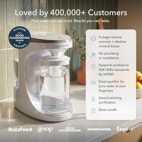 AquaTru Glass Carafe Smart Alkaline Countertop RO Purifier