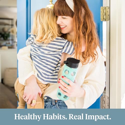 16-Ounce BPA-Free Glass Water Bottle with Classic Cap and Protective Silicone Sleeve, Onyx