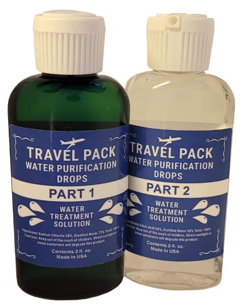 Travel Pack Chlorine Dioxide Water Purification Drops Kit 2 oz. Part 1 and Part 2