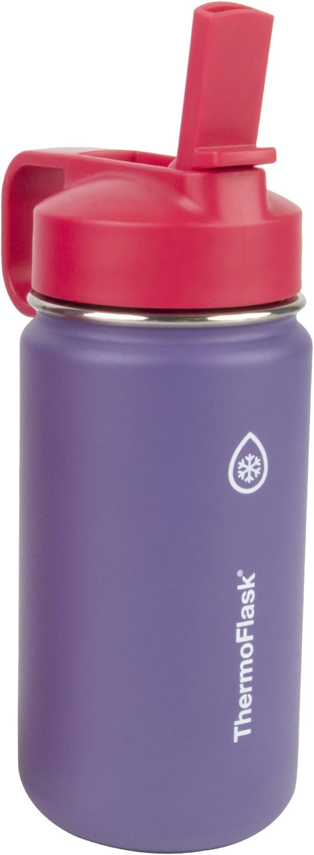 ThermoFlask Kids 14 oz Insulated Water Bottles with Straw Lid BPA-Free Stainless Steel Leakproof & Spill-Proof Design Easy Clean Wide Mouth 2-Pack for School, Sports, Playdates, Punch/Eggplant