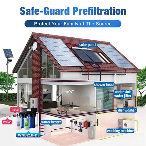 WGB21B-DS 2-Stage Whole House Water Filtration System, with 10" x 4.5" Sediment CTO(Chlorine, Taste, and Odor) Filter, Anti-Scale polyfilter, 1" Inlet/Outlet