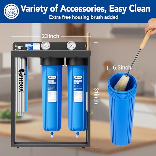 WF3-03 3-Stage Free-Standing Whole House Water Filtration System, UV Filter Included, Reduces Heavy Metals (Lead, Mercury, Arsenic, Cadimum, Chromium), PFAS, Chlorine, Sediment, Odor, and VOC’s