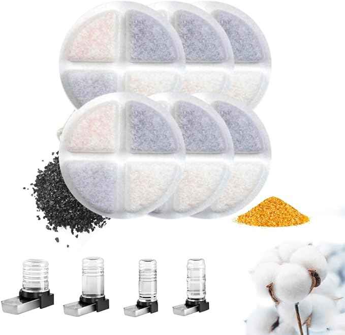 Marchul 6-Pack Dog Water Dispenser Replacement Filters, Pet Water Filter Replacement for 3.8L/5.7L/7.2L/8.6L, Triple Filtration Cat Water Dispenser Filter, Water Feeder Filter for Cats and Dogs