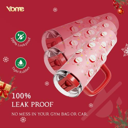 DetaClean 40oz Christmas Tumbler with Handle and Flip Straw for Women