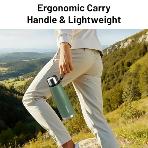 20oz Vacuum Insulated Stainless Steel Thermoses with Foldable Handle & Leakproof Lid