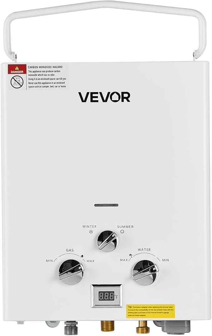 VEVOR 6L Portable Propane Water Heater, 41000 BTU 1.58 GPM Tankless Outdoor Instant Hot Water Heater, LED Screen, Overheat Protection with Accessory Set + Regulator for RV Camping Trips Cabins Barns