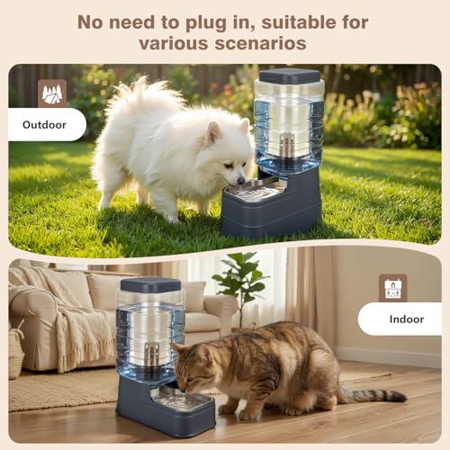 2.2 Gallon Pet Automatic Dog Water Dispenser Cat Gravity Waterer Feeder with Stainless Steel Bowl 8L Large Capacity Puppy Feeding Raised Bowls with Filter