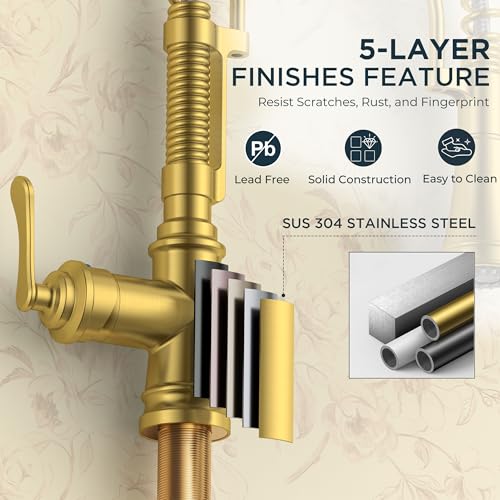 Gold Kitchen Faucet with Pull Down Sprayer
