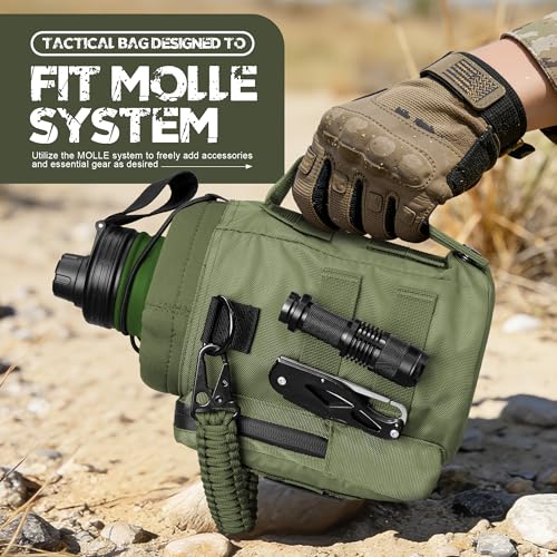 64 oz Tactical Water Bottle with MOLLE Bottle Pouch & 3 Lids