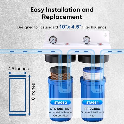 5 Micron 4.5" x 10" Whole House Water Filter Combo Kit with Grooved Sediment