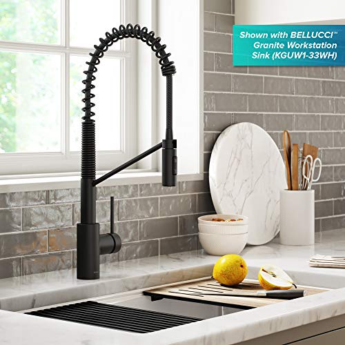 Oletto Commercial Style Single Handle Pull Down Kitchen Faucet with QuickDock Top Mount Installation Assembly in Matte Black