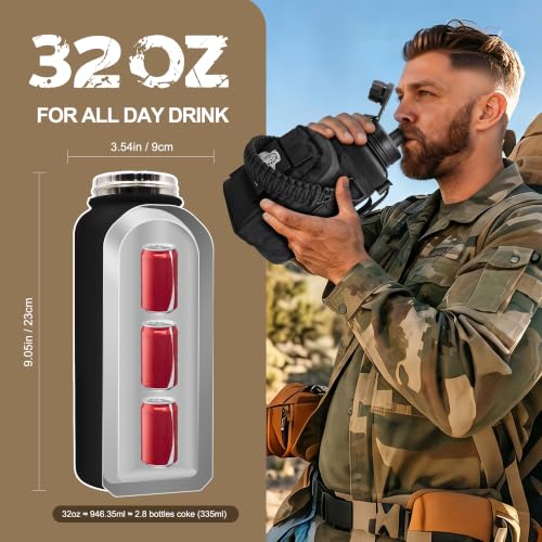 32 oz Tactical Water Bottle with MOLLE Bottle Pouch & 3 Lids