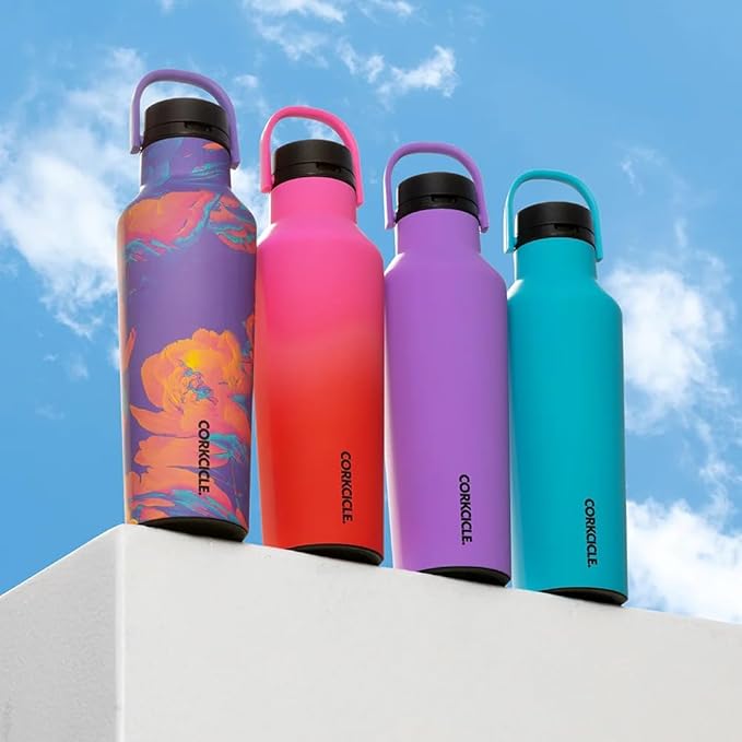 Corkcicle Classic Sport Canteen - Insulated Stainless Steel Water Bottle - Compact & Travel-Friendly - Durable - Dishwasher Safe - BPA Free - Non-Slip Silicone Base - 20 oz - Super Bloom