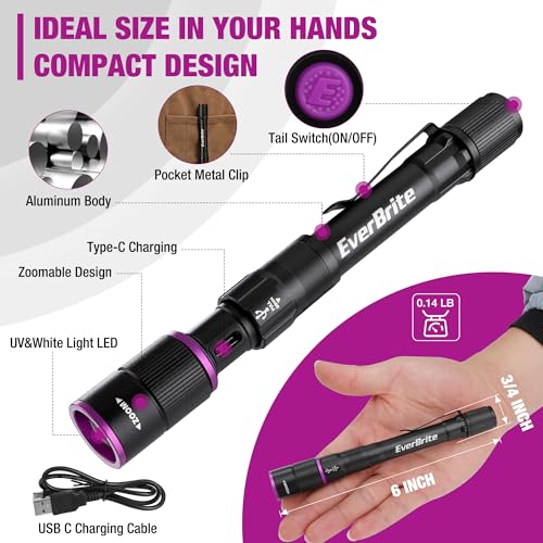 Rechargeable Pen Flashlight with UV and White Light