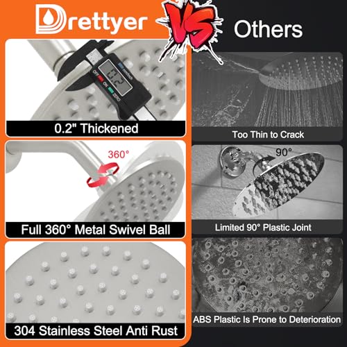 6 Inch Round Rainfall Shower Head with Stainless Steel Arm High Pressure Water Saving Anti