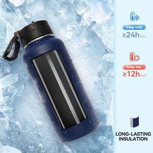32 oz Insulated Water Bottles Bulk with 2 Lids (8 Count)