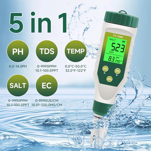 PH Meter & TDS Meter 5 in 1 Water Tester pH