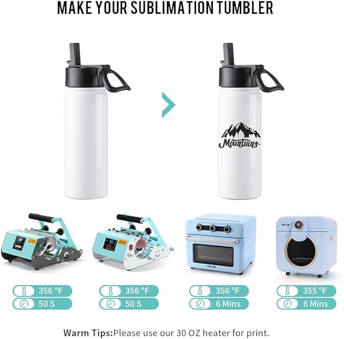 PYD Life 4 Pack Sublimation Blank Kids Tumbler White Sports Water Bottles 18 OZ Wide Mouth Stainless Steel Vacuum Flask with Straw and Portable Handle for Tumbler Press Machine Sublimation Print