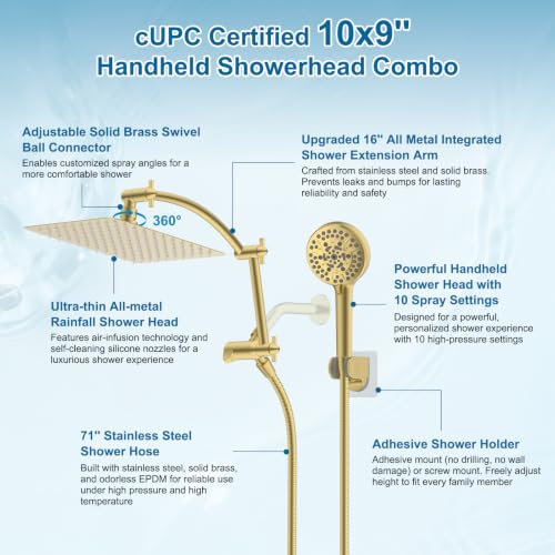 Metal 10" High Pressure Rain Shower Head Combo