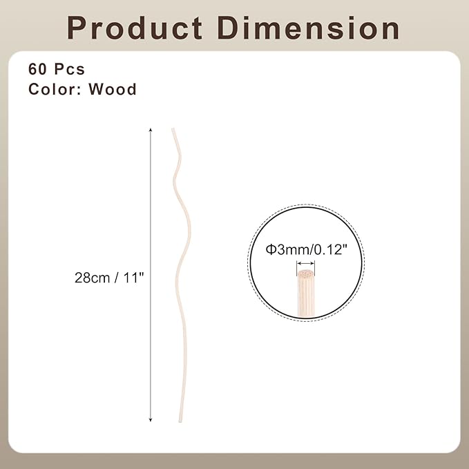 uxcell 60Pcs Wavy Rattan Reed Diffuser Sticks, 28cm/11 Natural Wooden Rattan Fragrance Diffuser Refill Sticks Replacement for Home, Bedroom, Hotel, Office, Bathroom Shelf Decor (Wood) - AquaVibe
