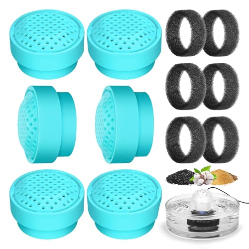 6 Packs Cat Fountain Filters & 6 Sponge Sets (3 Count)