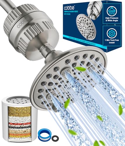 6 Spray High Pressure Filtered Shower Head for Hard Water Combo