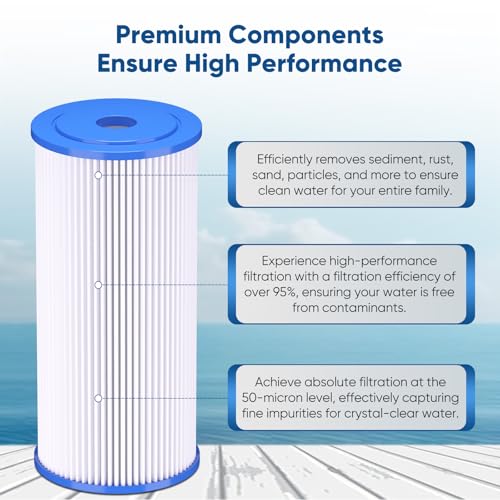 50 Micron 10" x 4.5" Extra Coarse Pleated Sediment Filter for Well Water (2 Count)