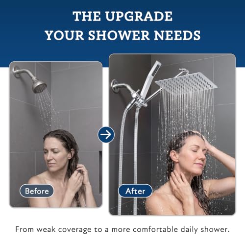All Metal 8" Rain Shower Head with Handheld for Bathroom Upgrade