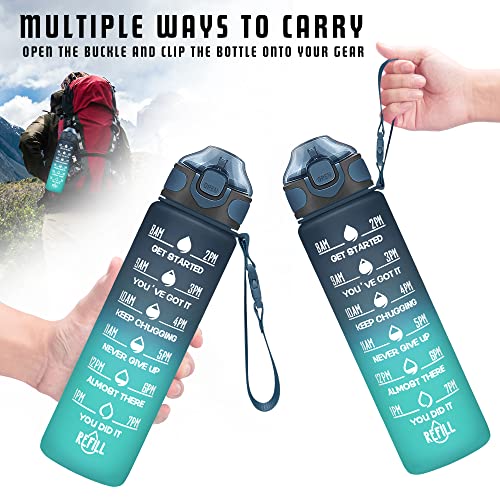 32 oz Drinking Water Bottle with Times to Drink and Straw